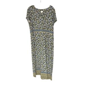 J. Jill Maxi Dress Black Purple Floral Paisley Stretch Casual V-Neck Medium